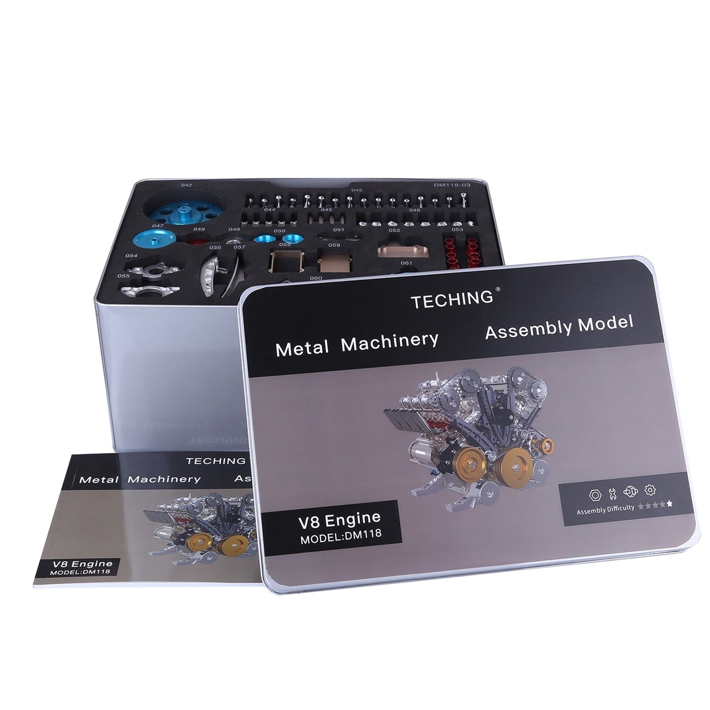 V8 Engine Model Kit that Works - Build Your Own V8 Engine - TECHING 1: 3 Full Metal V8 Car Engine Model Kit 500+Pcs